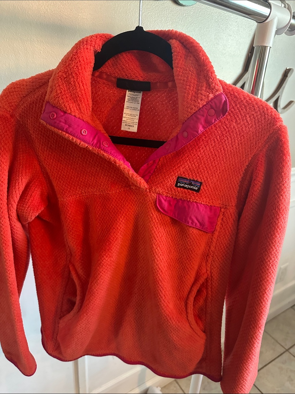Patagonia Orange Fleece Snap Pullover with Pink Trim